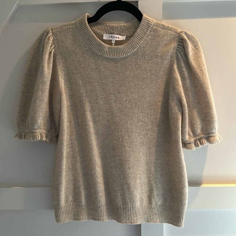 Frame Oatmeal Heather puff sleeve sweater